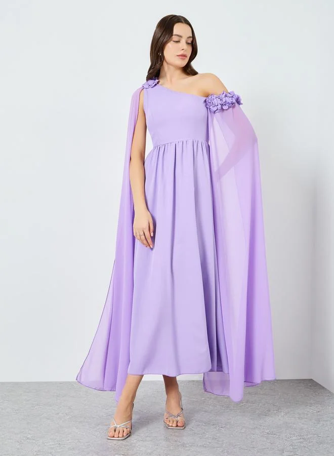 Take Two  Women Purple One Shoulder Cape Sleeve Maxi Dress for Women | Best Price UAE